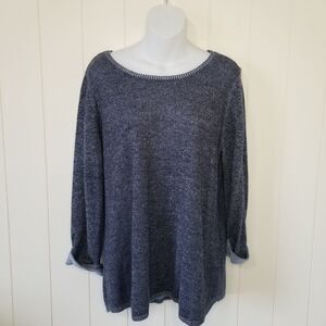 Chico's Top Blue Roundneck Women's Size 2 US Large Stretch Rolled Sleeve Beachy